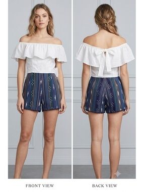 Saylor Women’s Off-The-Shoulder Romper White And Blue Size S